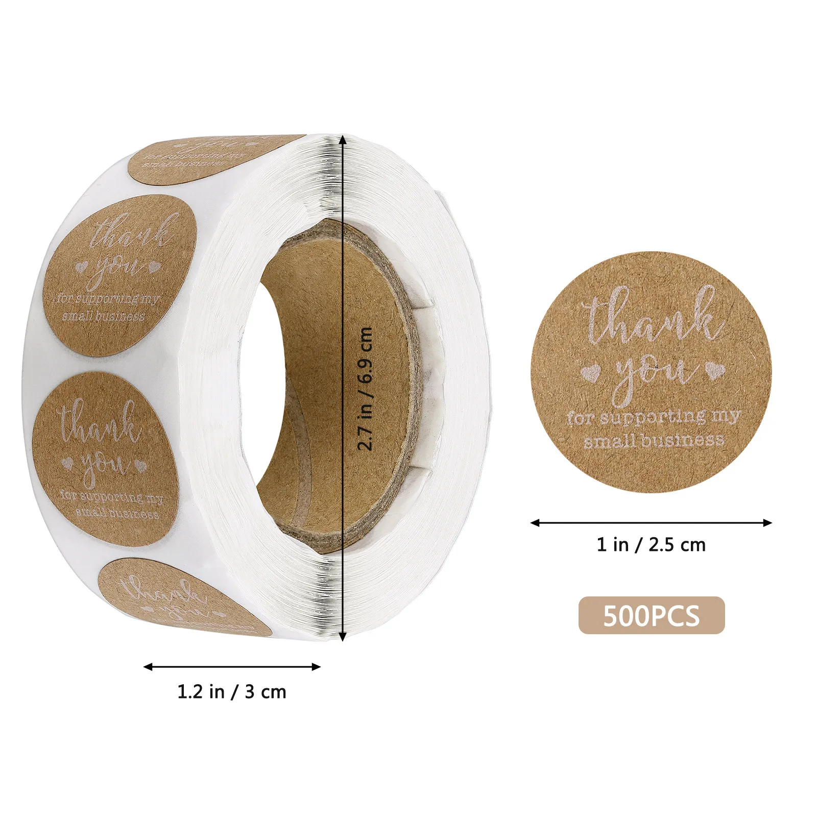 500pcs Adhesive Stickers Kraft Paper Labels Round Shape Sealing Decorative Envelopes Scrapbook Thank You Packaging Mailer Folder