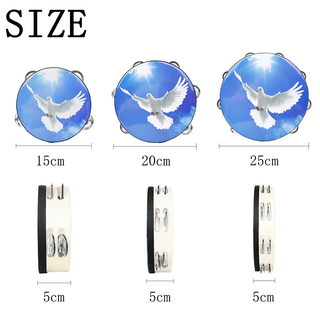 6+8+10 Inches Blue Sky Peace Dove Double Layer Hand Shake Bell Drum Set Orff Musical Instrument Tambourine