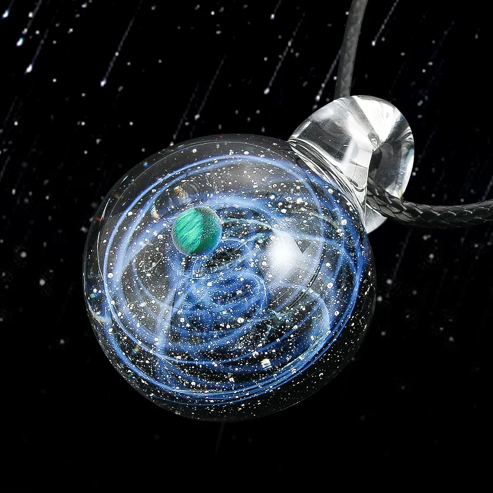 Opal Gemstone Galaxy Starry Sky Necklace Levitation Round Gemstone Pendant Charms Amulet Valentine's Day Giftware for Couples