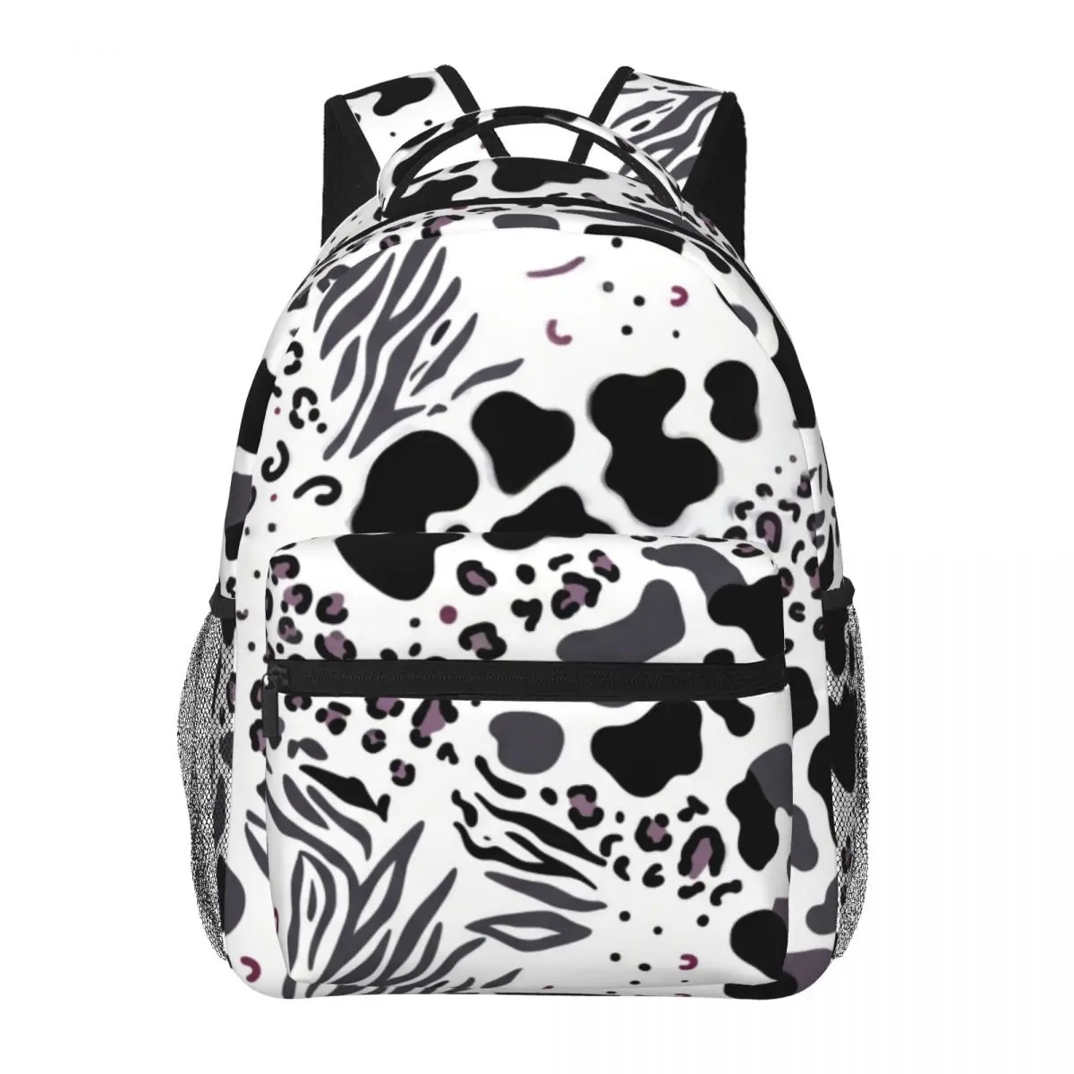 Galaxy Space Print Backpack Center Skull Bat Crescent Moon Goth Punk Black White Holiday Daypack for October Birthday Gift Cool