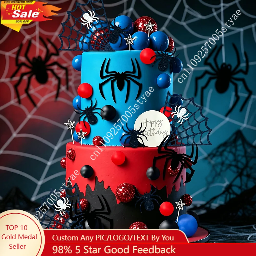 Spider 37PC Cake Decoration with Spider Tennis Star Ball Cake Decorat Supplies Spider Themed Birthday Cosplay Party