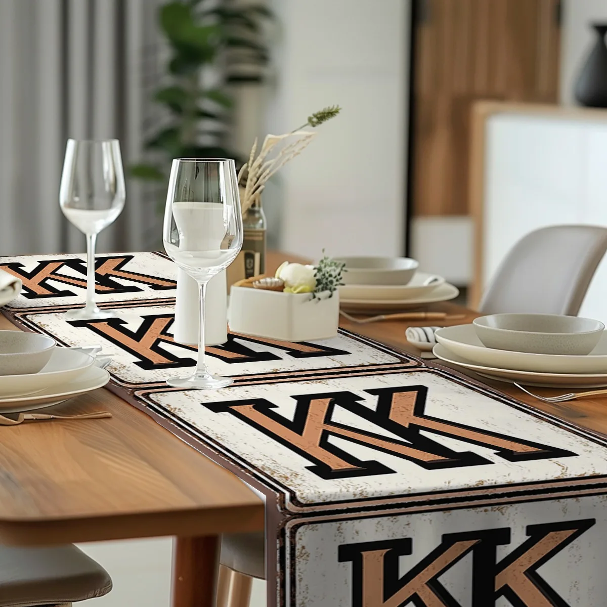 decor table runner Vintage Initial Letter K Print Rustic Style tablecloths for Housewarming,Occasions,Outdoor Gatherings,Indoor