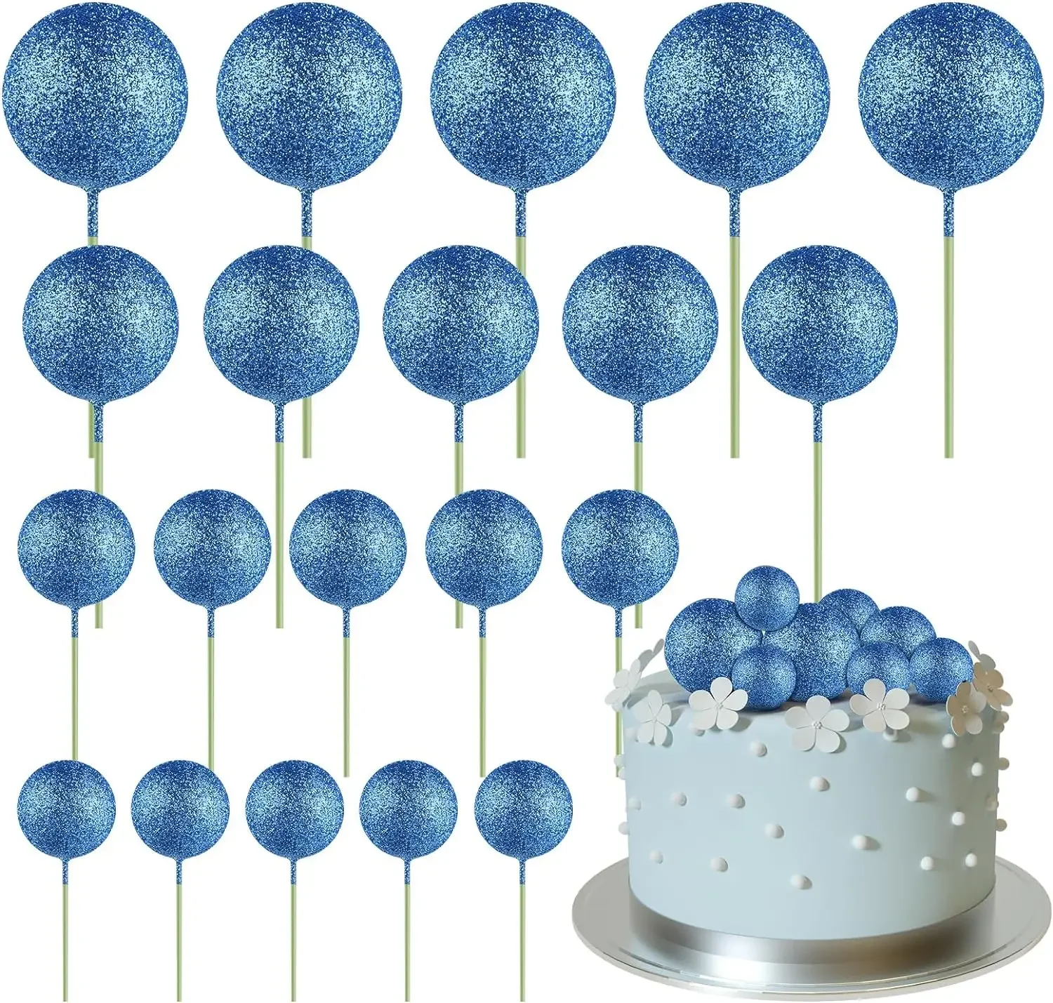 20-teilige Mini-Ballon-Kuchenaufsatz-Dekorationen mit goldenen Kugelpicks – festliche Kuchendekoration für Feiern