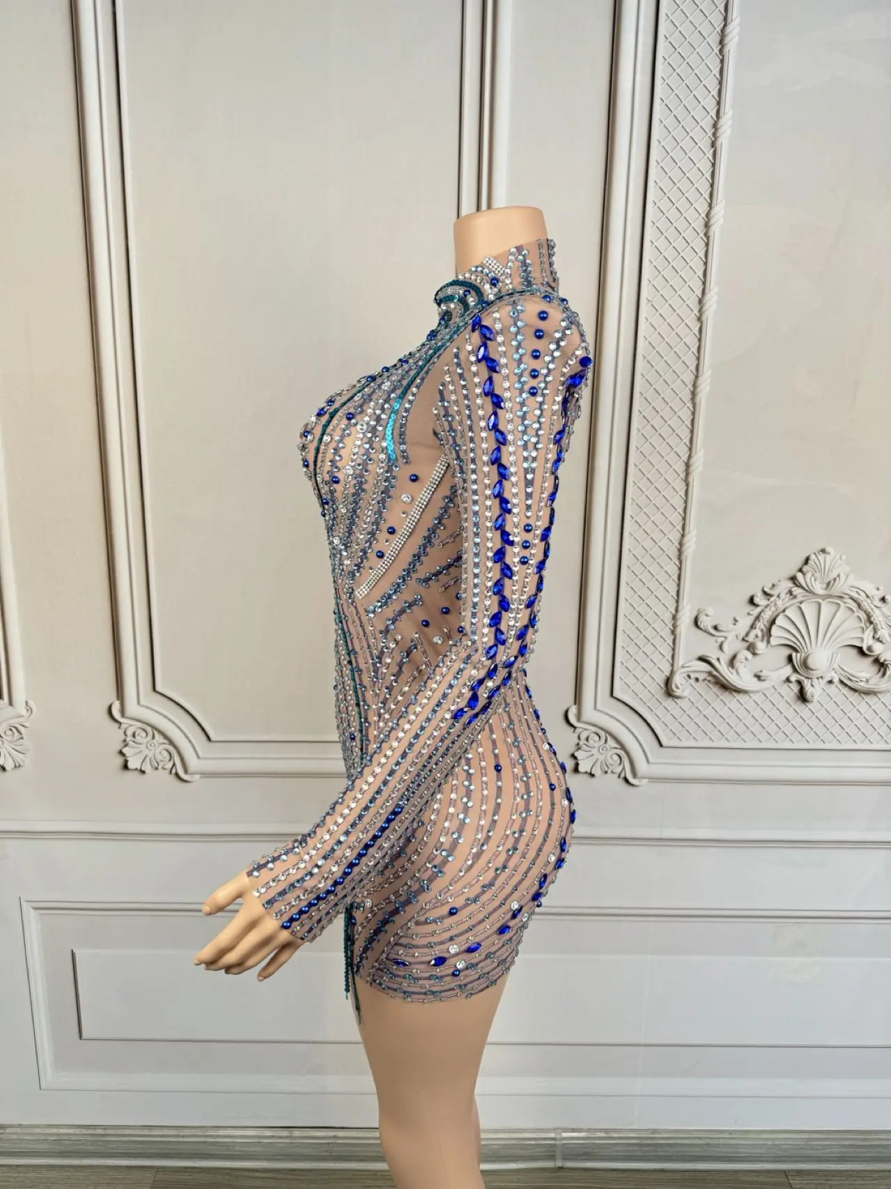 Jiguang Sparkly Rhinestones Ultra Short Dress Sexy Club Party Prom Celebrate Birthday Evening Dress Singer Show Photo Shoot Wear