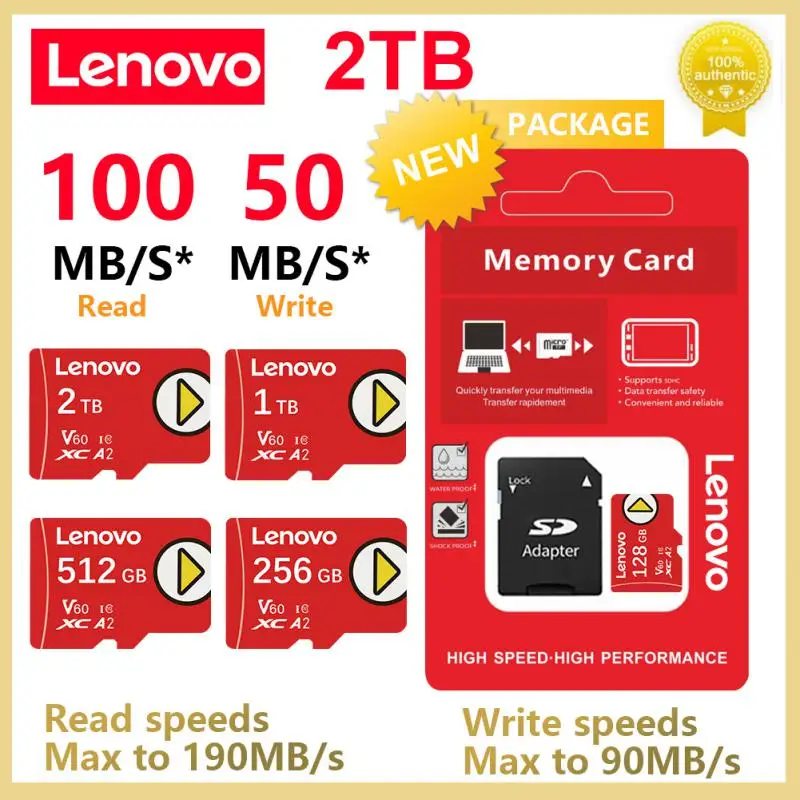 Lenovo Micro TF SD-Karte Klasse 10 Speicher karte 2TB 4 KB Full HD 1TB Micro TF Mini SD-Karte TF Speicher Flash-Karte hohe Geschwindigkeit für Telefon