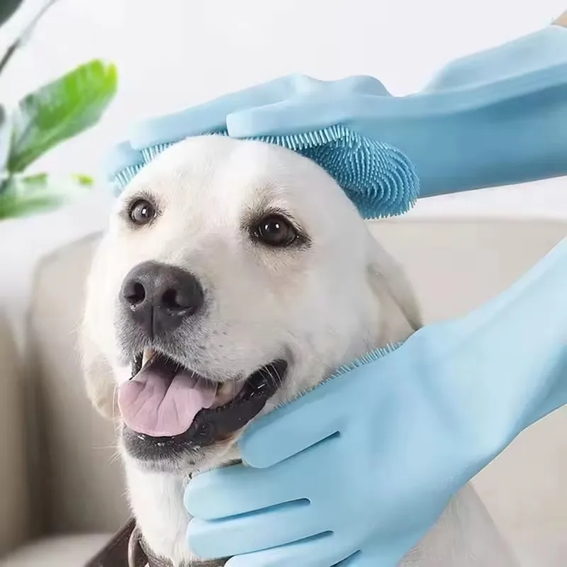 Luvas de limpeza para animais de estimação, luva de banho para cães e gatos, anti-arranhões e anti-mordida, luvas de banho para animais de estimação, silicone macio, ferramenta de proteção para as mãos