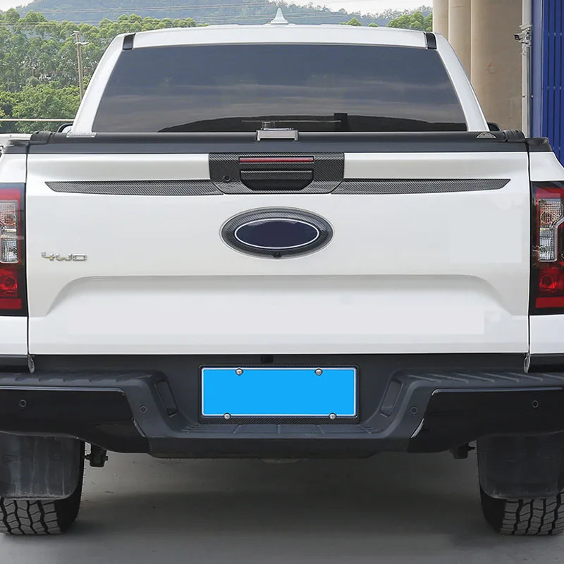 Car Exterior Tailgate Emblem Logo Frame Cover Trim For Ford Ranger Wildtrak T9 2024 2025 ABS Carbon Fiber Decoration Accessories