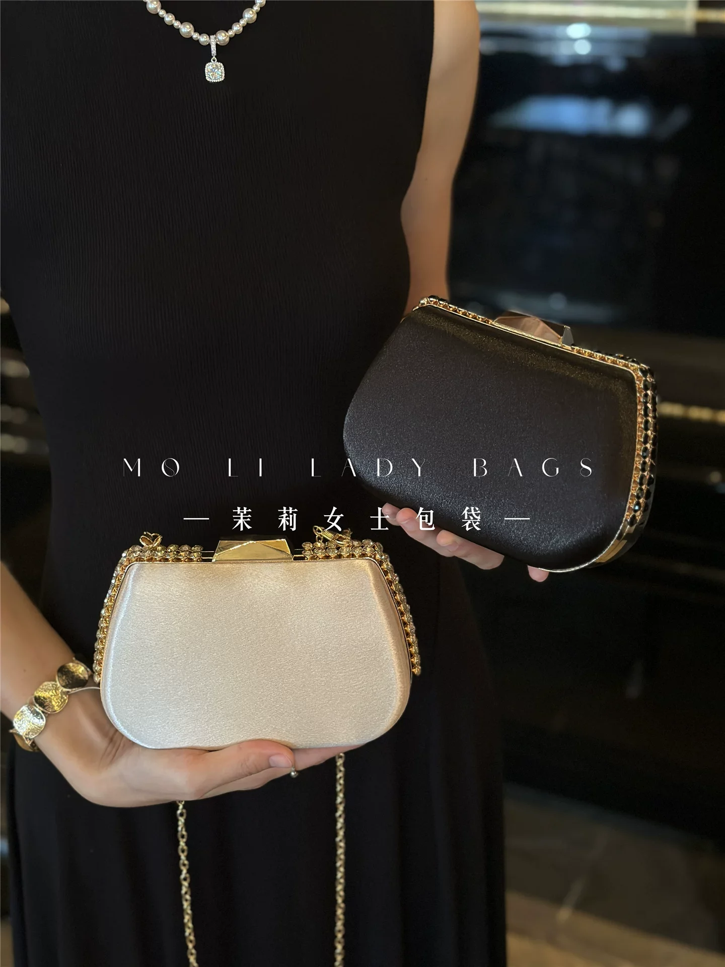 Luxury Satin Exquisite Women Handbag Glitter Shiny Diamond Evening Bag Wedding Party Banquet Clutch Purse Shoulder Crossbody Bag