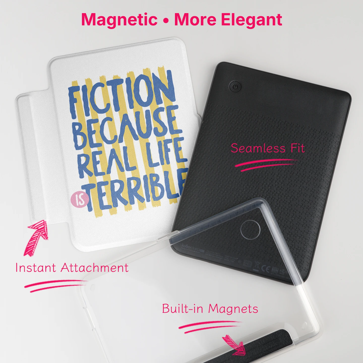 Murmole Magnetic Detachable Case for Kobo Clara BW Kobo Clara 2E Kobo Clara Colour 6 Inch Auto Sleep Wake Typography Text Style view 2
