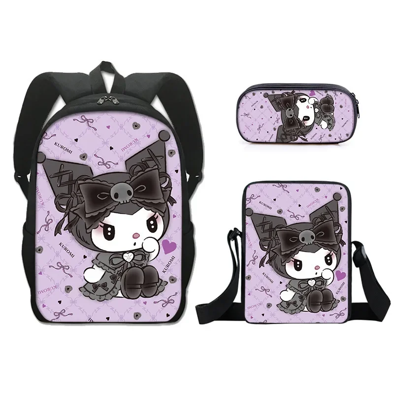 kawaii Kuromi a bag Backpack Pen case Three piece set MINISO anime Melody lovely pupil Cartoon printing Satchel birthday present