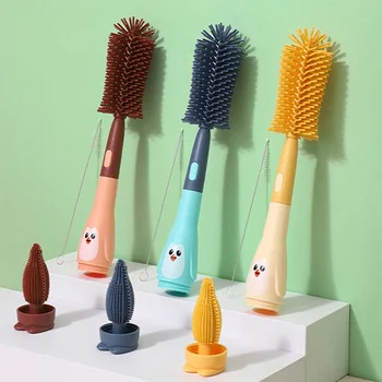 아기용 실리콘 컵 병 청소 브러쉬 세트, 소프트 헤드, 식품 등급 브러쉬, 3 인 1, 360 도