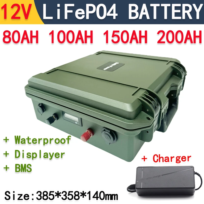 LiFePO4 12V 100Ah Battery 80Ah 150Ah 200Ah Waterproof Lithium Cells For Fishing Boats rechargeable