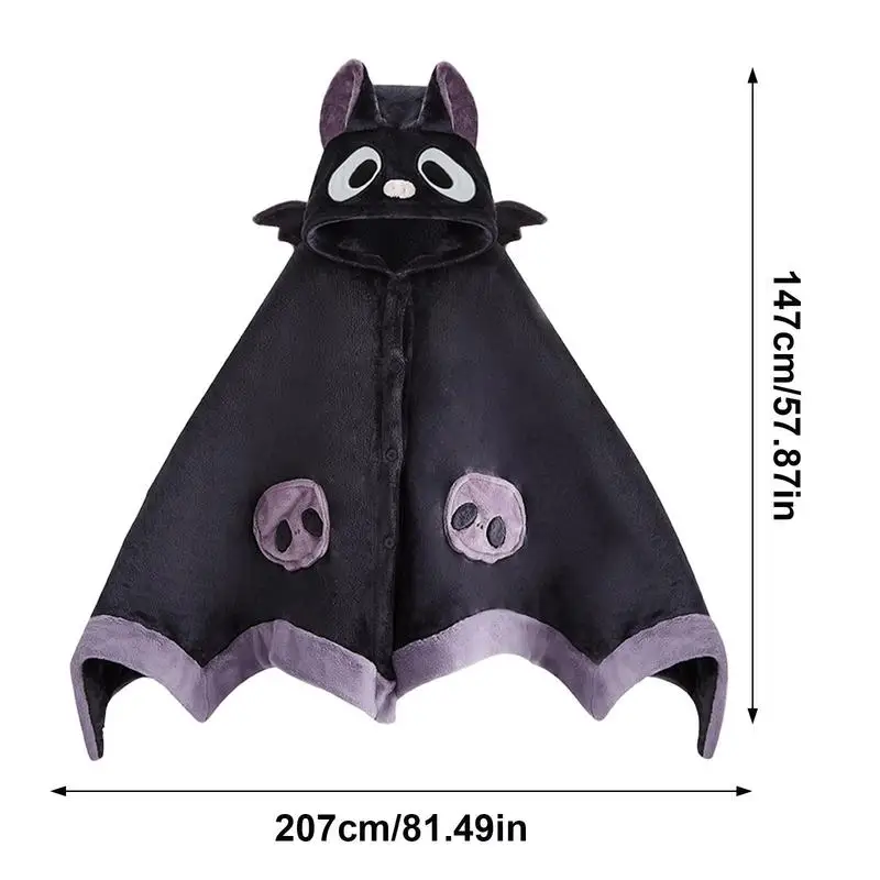 Kawaii Cartoon Bat Y2k Blanket Plush Pajamas Anime Cloak Costume Halloween Cloak For Adults Winter Ponchos Women Hooded Cape