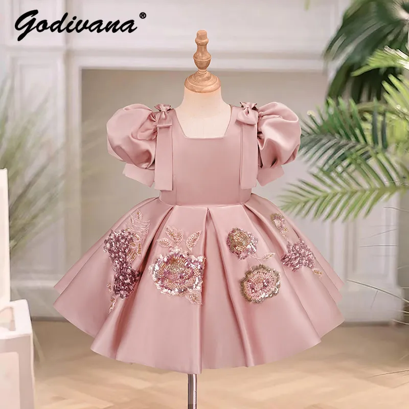 

New Baby Girl's Birthday Party Dress Flower Spring and Summer Little Girl Princess Dress Fashion Piano Performance Party Dresses