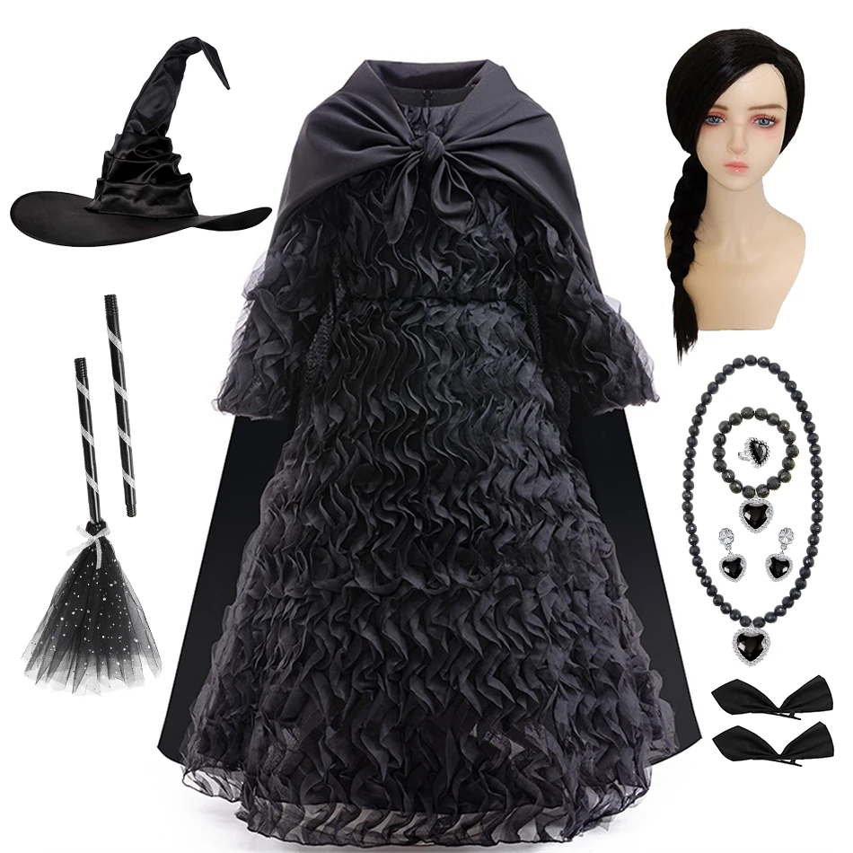 Witch Cosplay Dress Elphaba Kids Evil Witchs Cloak Costume Girls Halloween Carnival Black Party Outfits Children Role Play Gown