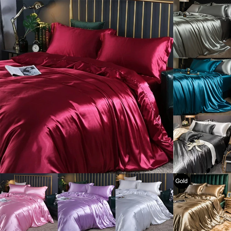 

Pure Satin Silky Bedding Set Luxury Queen King Size Bed Set Quilt Duvet Cover Linens and Pillowcase for Single Double Bedclothes