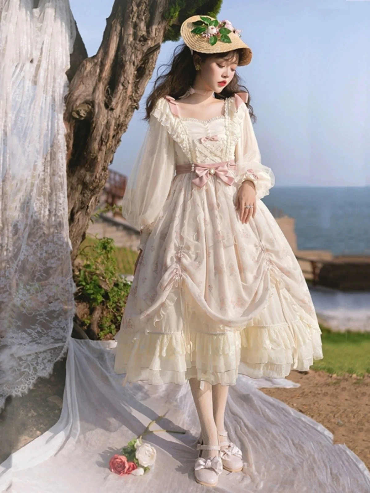 Elegant Lolita Dresses Sweet Cute Long Sleeve Dress Spring and Autumn Long Dresses for Women Robe