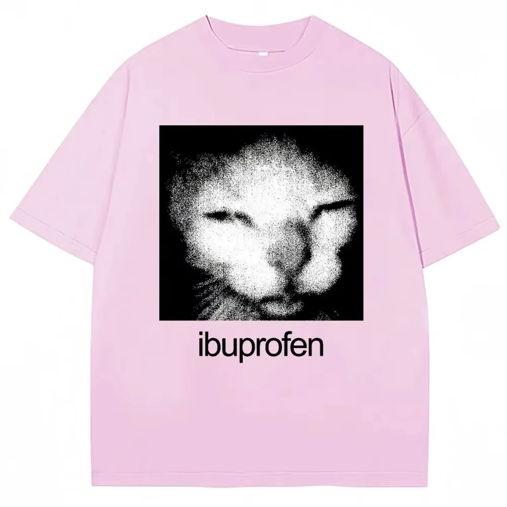 2025Vintage Grappige Ibuprofen Kat Meme Grafische T-shirt Mannen Vrouwen Humor Mode T-shirts Oversized Casual Streetwear T-shirts