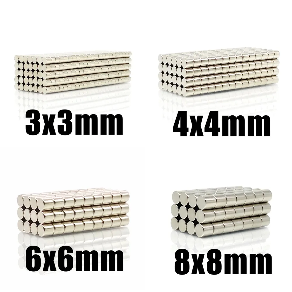 20-500pcs N35 3x3 4x4 6x6 8x8mm Neodymium Permanent Magnet Round Shape Magnetic Magnets Hardware 3*3 4*4 6*6 8*8 Fridge Magnets