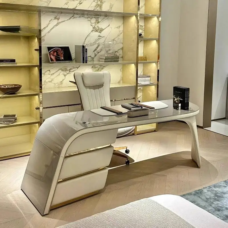 Mesa de escritório executiva de armazenamento barato designer moderno grande branco mesa de computador jogos ajustável scrivania estação de trabalho mesa