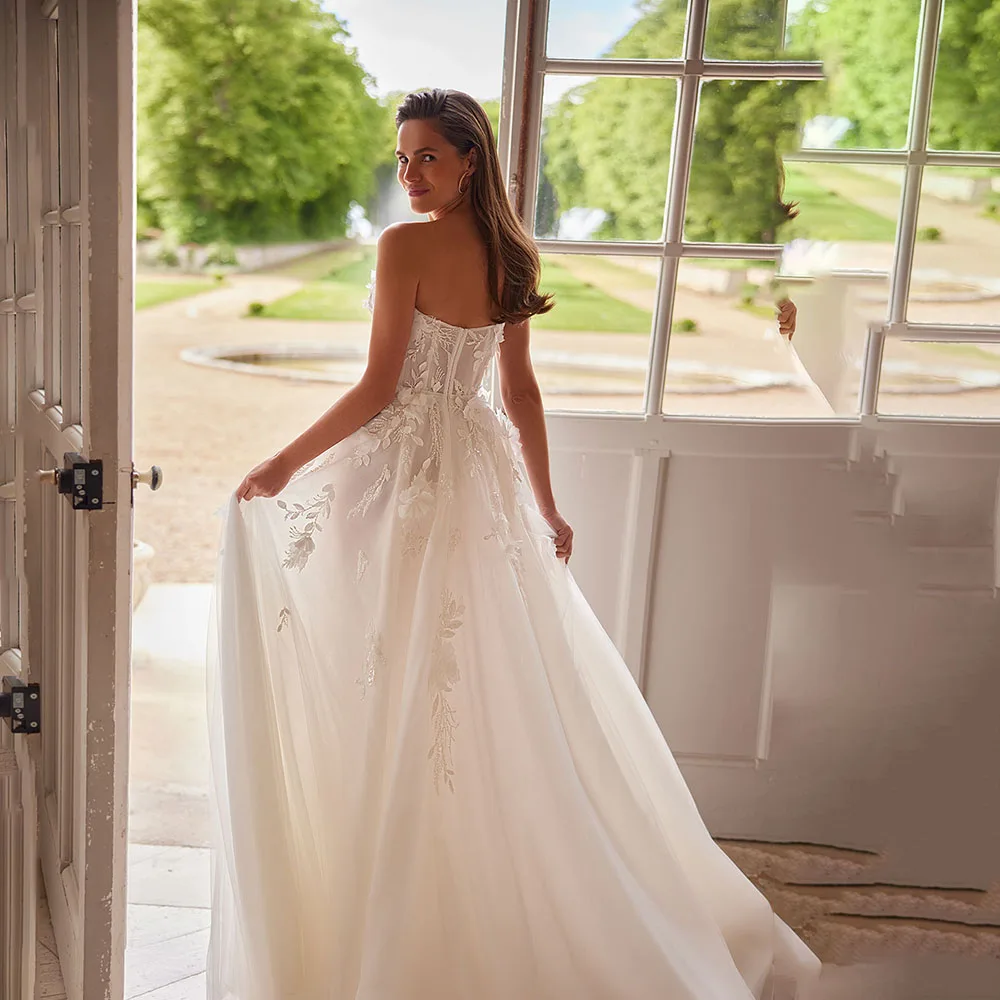 ZIBUYU bretelles chérie 3D Floral brodé Tulle robes de mariée 2025 sans manches cathédrale Train robes de mariée personnalisées