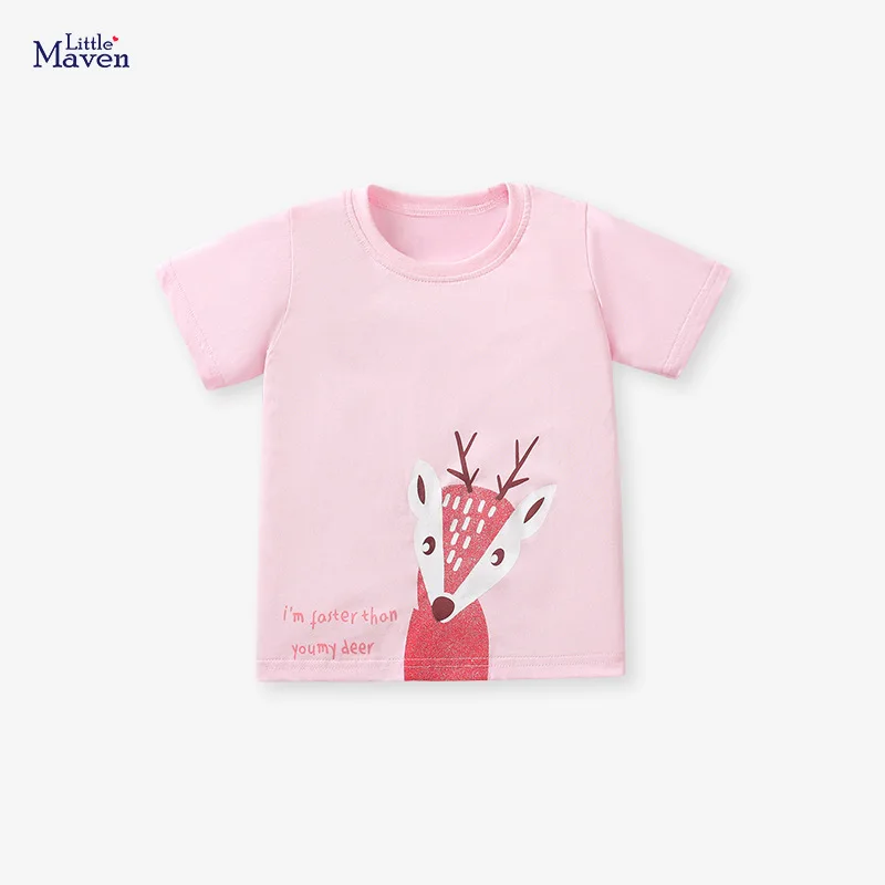 

Girls' Summer Short Sleeve T-Shirts 2025 - Euro-American Cartoon Print 100% Cotton Soft & Breathable Tops for Kids 2-7 Years