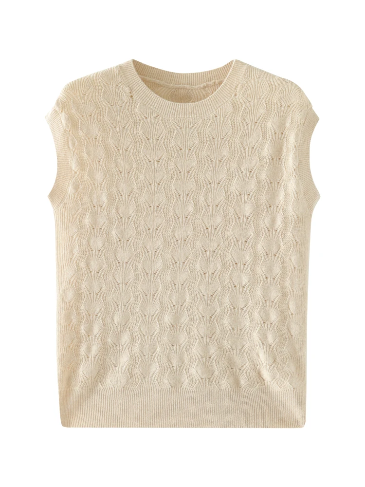 

Sleeveless Hollow Pullover Sweater Women Autumn Winter Vest 100% Cashmere Knitwear Casual Soft Waistcoat Female Grace New Tops