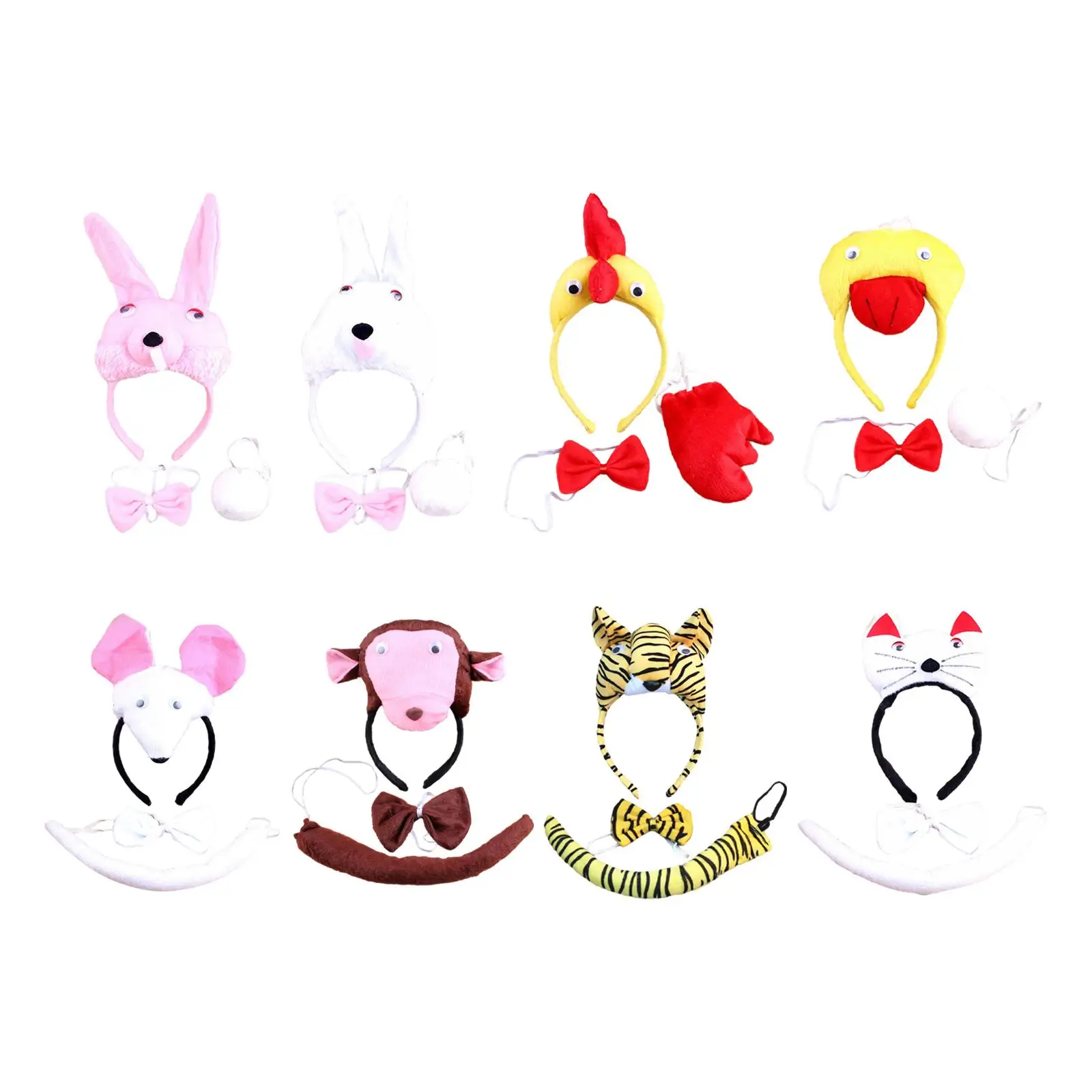 Animal Headband Tail Bowtie Set Cosplay Props for Performance Prom Halloween