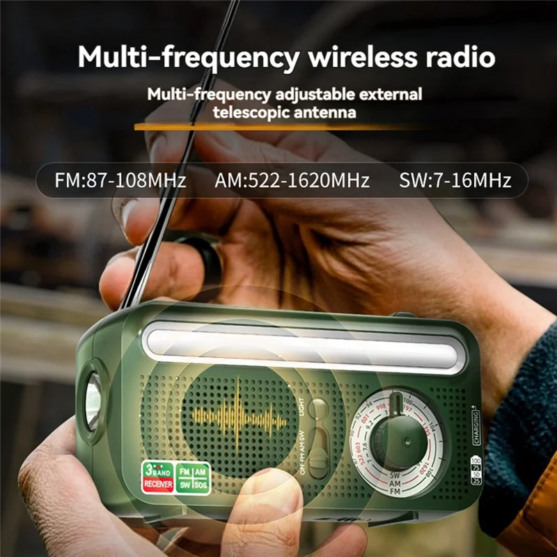 PHILE-Solar Hand Crank Weather Radio Emergency AM/FM/NOAA Outdoor Flashlight Torch Power Bank Solar Panel Survival Tool