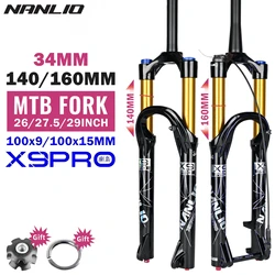 Bicycle Suspension Forks Nanlio X9 Pro MTB Bike Oil Air Fork 26 27.5 29 Inches 34MM 140/160MM With Metal Bushing