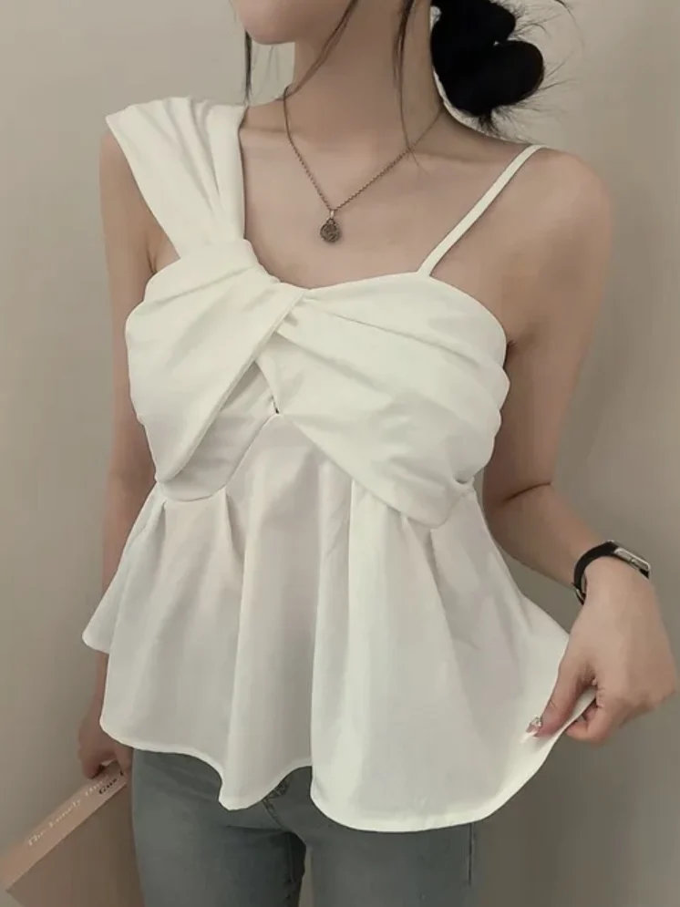 Elegancki Design Zmysłowa Damska Kamizelka Letnia Nowość Czysta Urok Wyszczuplający Asymetryczny Uniwersalny Top na Ramiączkach Modny Do Pracy S...