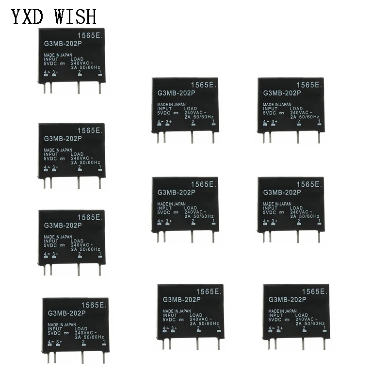 10pcs G3MB-202P Solid State Relay Module G3MB 202P DC-AC PCB SSR In 5V 12V 14VDC Out 240V AC 2A Relays Module