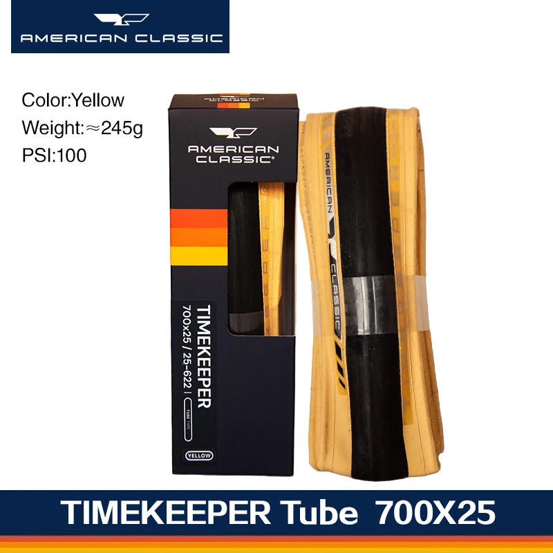 American Classic Timekeeper Fietsband Binnenband/Tubeless 700 X 25C, 700 X 28C, 700 X 30C Zwart/Geel Ultralicht Racefietsband