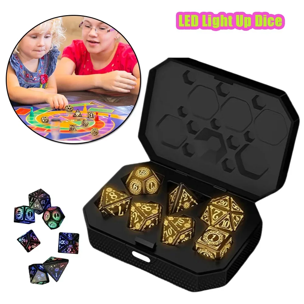 Rechargeable Glowing LED Dice Polyhedral Dice for Role Playing Games Tabletop Game USB Charging Electronic Light Up Dice