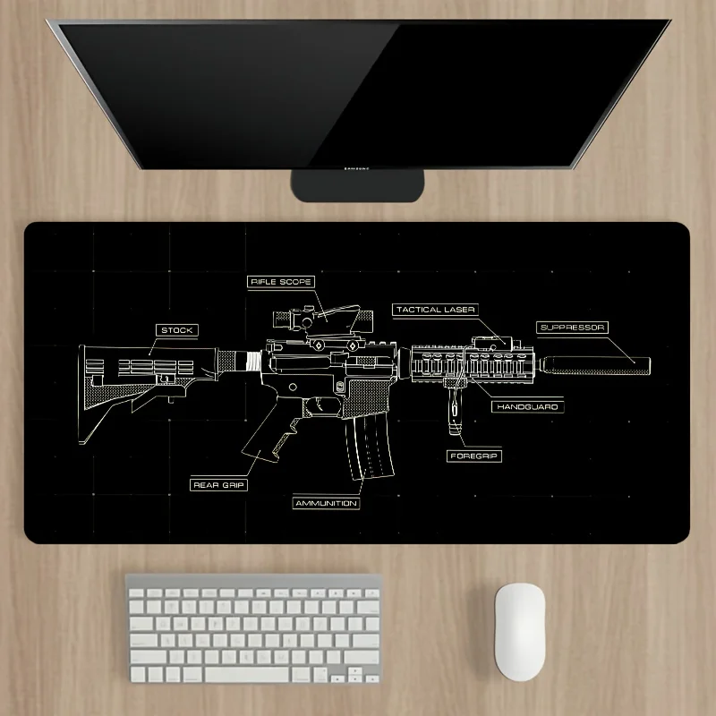 Tactical Blueprint AR Rifle Gaming Mouse Pad Large Extended Non-Slip Rubber Keyboard Mat for PC Gamer
