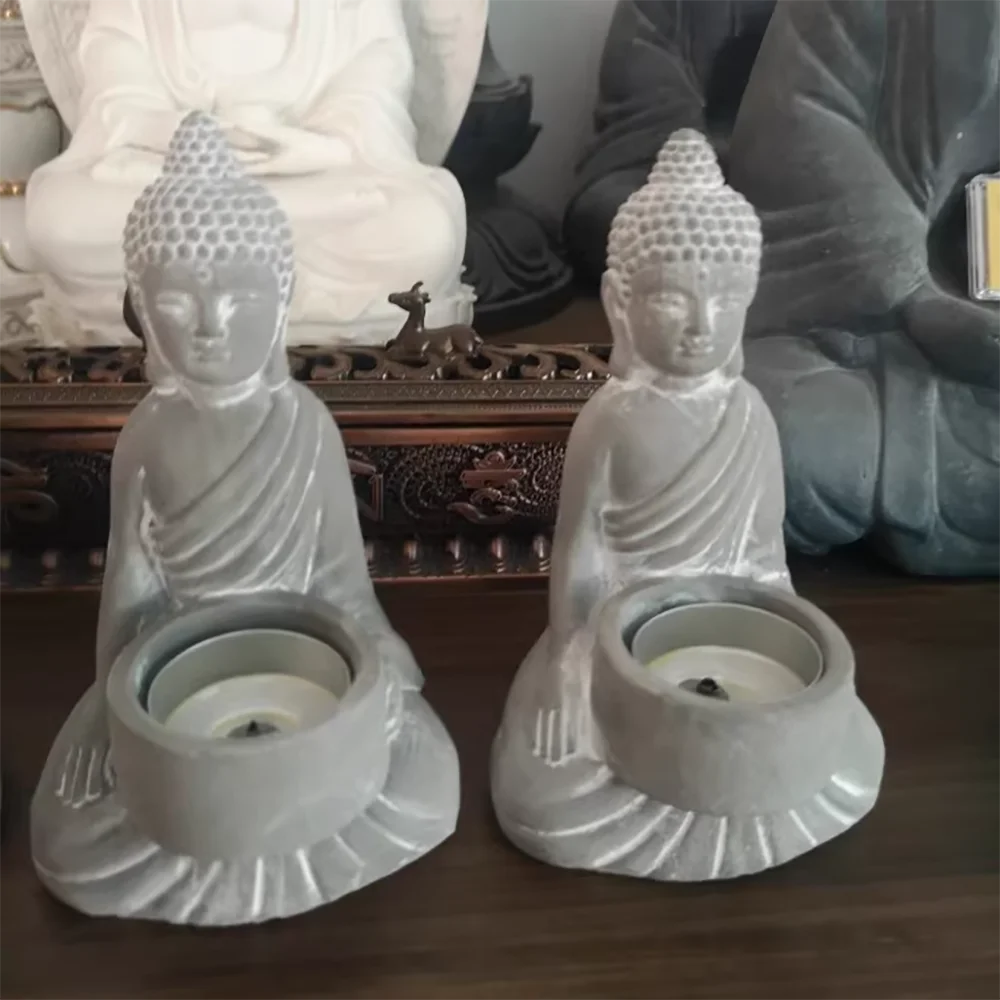 15cm Cement Buddha Candle Holder Silicone Molds, Concrete Statue Decor, Buddhist Meditation Candle Stand mold