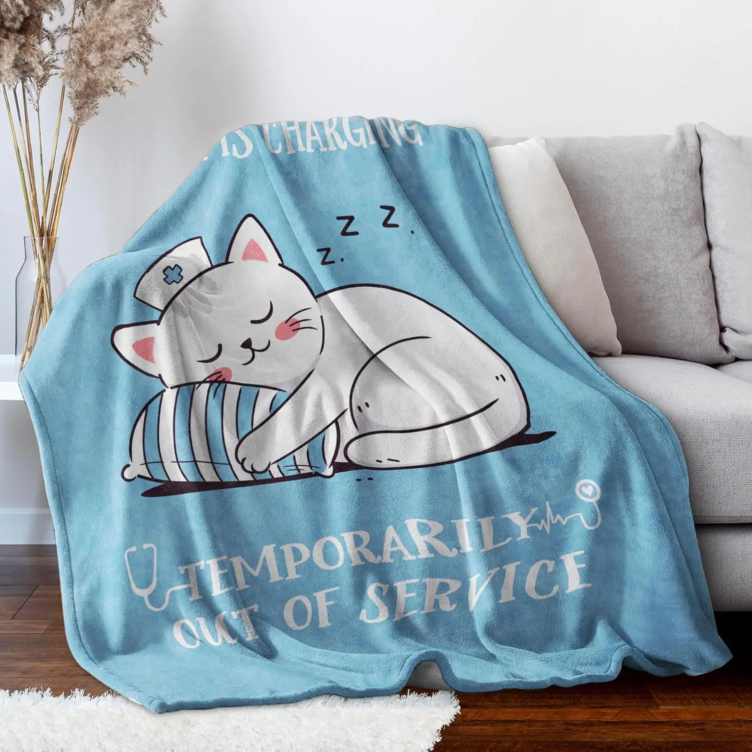 

Nurse Cat "Nurse Is Charging" Throw Blanket, Cute Gift for Nurses
