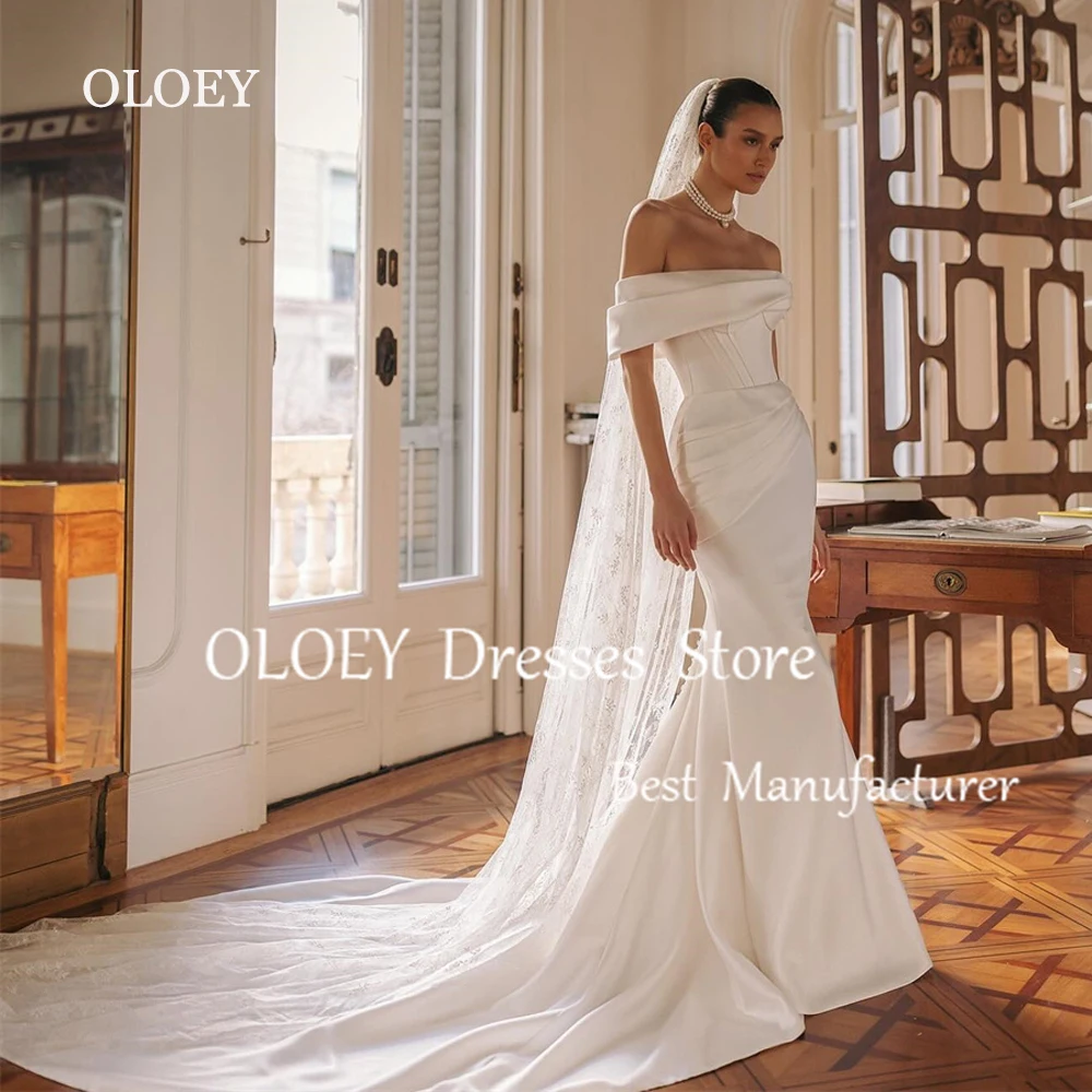 

OLOEY Elegant Off Shoulder Mermaid Wedding Dress Ivory Bridal Gown Floor Length Sweep Train Custom Made Vestidos De Novia