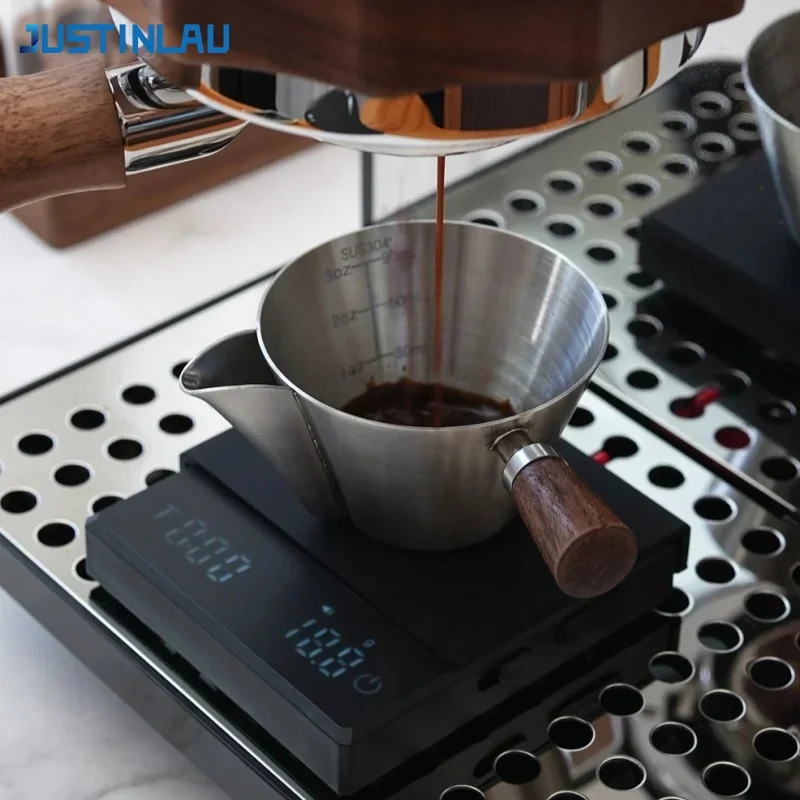 Copo Medidor de Café JUSTINLAU Pelican Diversion Port, Copo de Onça para Leite e Café, Copo Filtro de Espresso em Aço Inoxidável com Alça e Escala