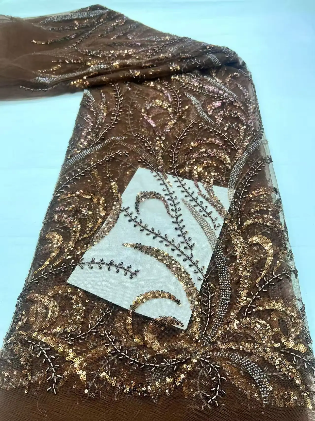 

African Beaded Lace Fabric Embroidery French Mesh Sequins Nigerian Tulle Lace for Dresses And Parties Latest Design
