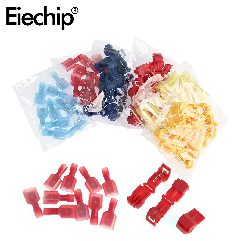 

60pcs Wire Connectors Spade Terminals Hand Tool Set, T-Tap Snap Splice Lock Wire Male Quick Spade Terminal Connector