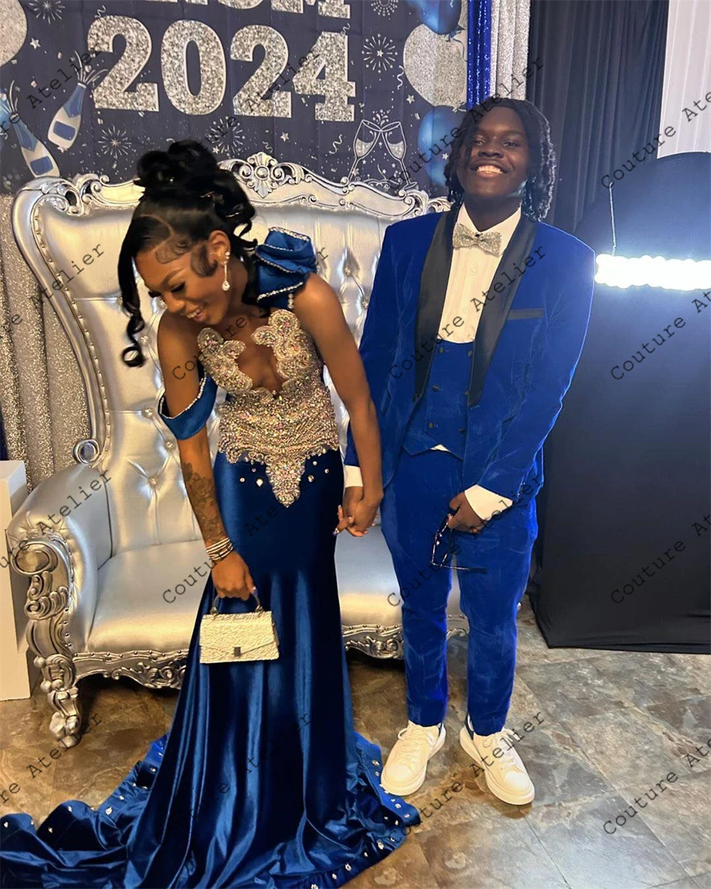 Sexy Royal Blue See Thru Prom Dresses 2024 For Blackgirls Mermaid Dress Party Evening Elegant Celebrity Rainbow Customized