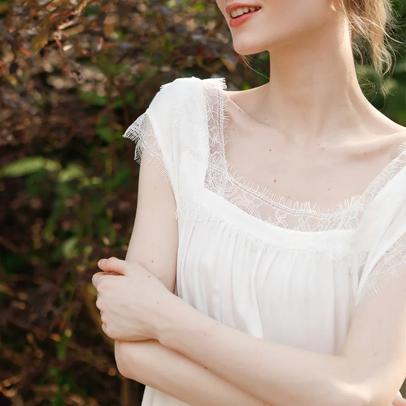 ثوب نوم دانتيل على الطراز الفيكتوري للنساء أنيق فرنسي عتيق فستان نوم ناعم مشروط للأميرة مع ملابس نوم برقبة مربعة #5