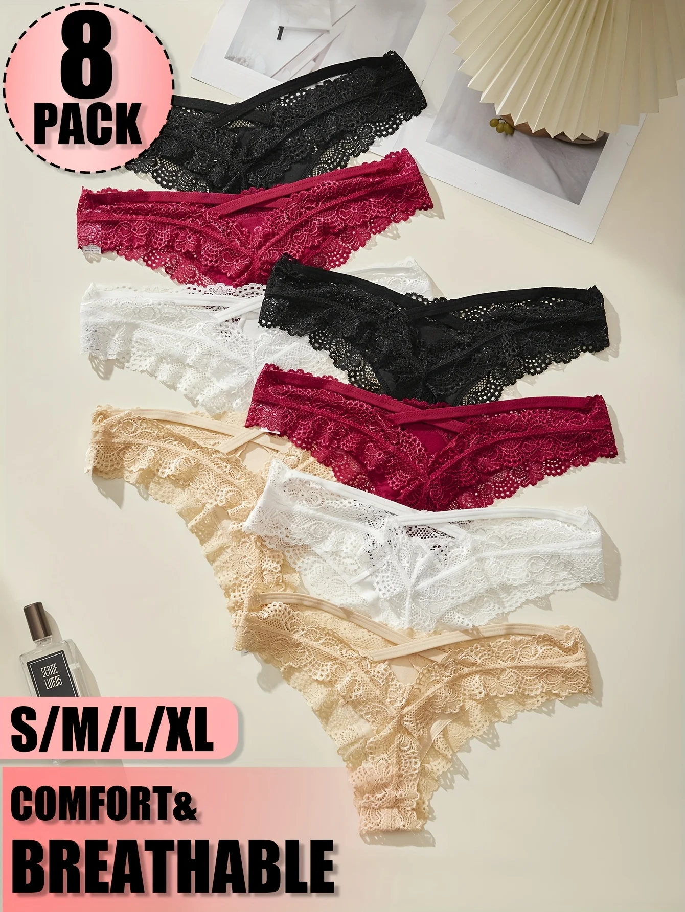 8PCS Sexy Lace Panties Underwear Woman Comfortable Lingerie Female Intimates Transparent Panty Nylon Women's Underpants