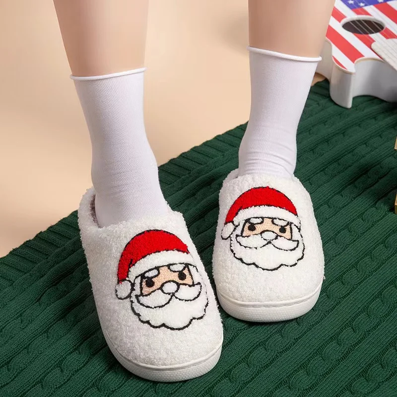 Cartoon Christmas Fluffy Home Slippers Women 2024 Winter Comfort Soft Sole Indoor Cotton Slippers Woman Funny Shoes House Slides