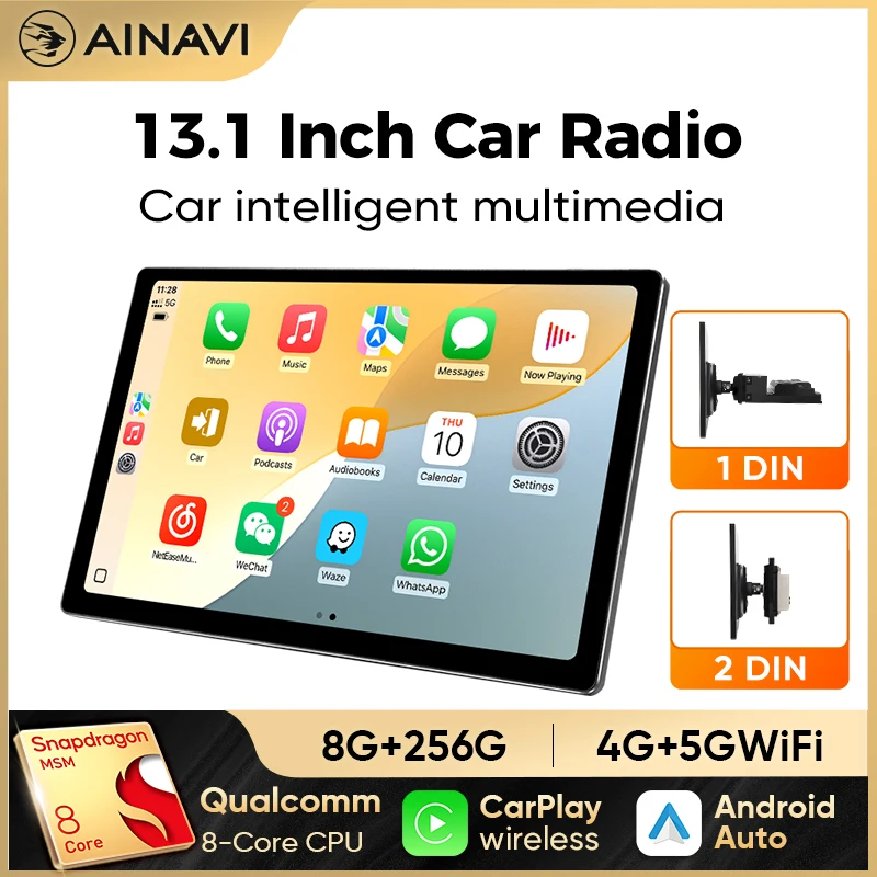 Ainavi 13.1 Inch Universal For Toyota Honda Volkswagen Kia Jeep Peugeot Nissan Car Radio Carplay Android Auto Multimedia Player