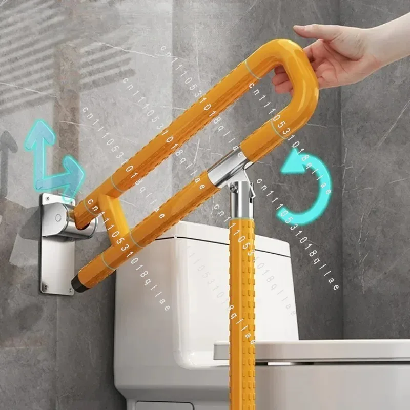 Stainless Steel Toilet Saf-ety Handrail Bathroom Assist Gr-ab Bar Non-Slip Adjustable Standing Support with Fluorescent Ring