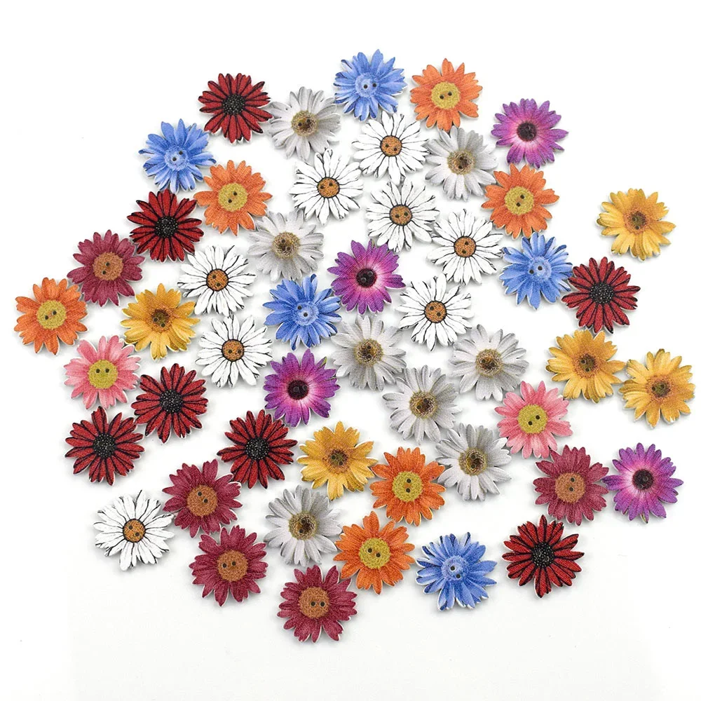 50PCS 25MM Wooden Chrysanthemum Button Cute Flower DIY Handmade Accessories Sewing Handmade Accessories Buttons