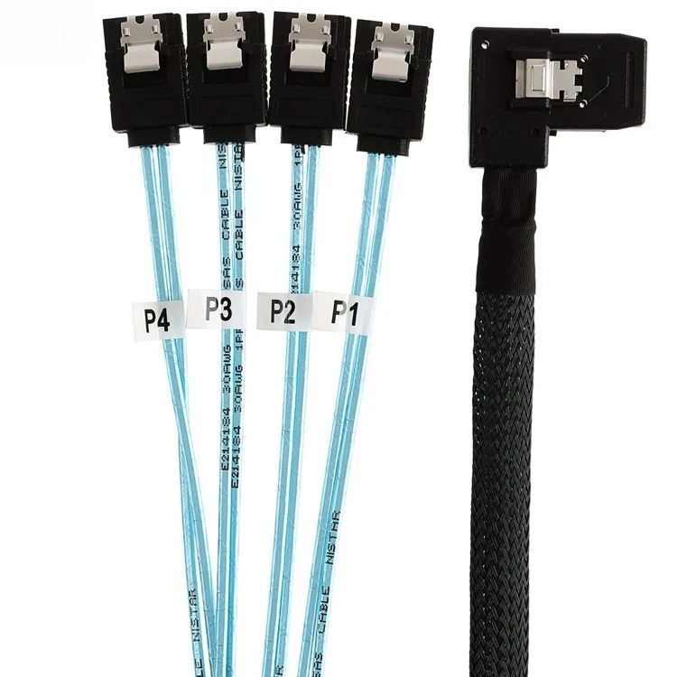 Mini SAS 36P SFF 8087 Right Angle To 4 SATA 7-Pin 180 Degree High Speed Server Cable Length Optional 0.5M 1M