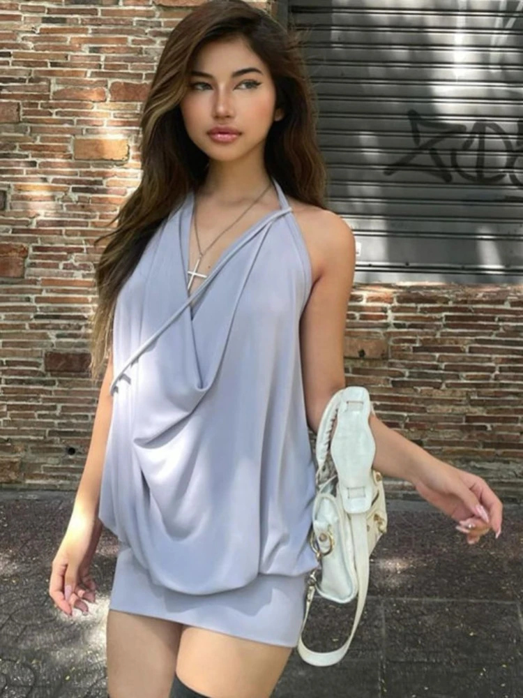 

ADAgirl Vintage Halter Bodycon Dress Sexy Sleeveless Backless Summer Dress for Women Fashion Design Elegant Office Lady Dresses